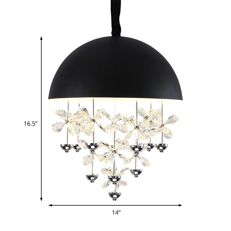 6/10 lampen koepelvormige hanglamp moderne metalen hangende plafondlamp met kristallen bloemdeco zwart/wit Clearhalo