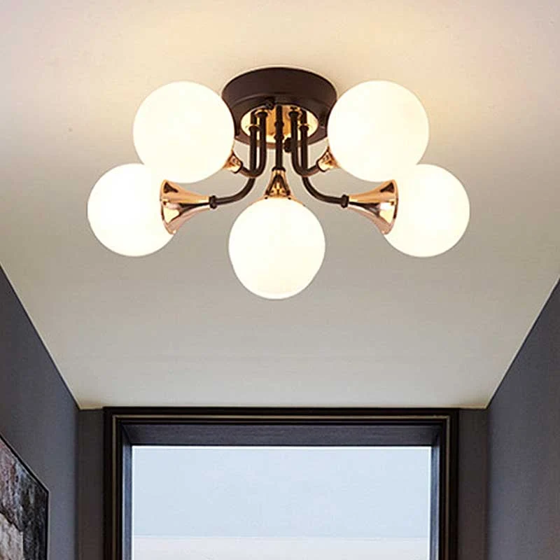 6/10/13 lichten gang semi-inbouw kroonluchter melkwit glas schaduwrijke bol plafondmontage licht zwart Clearhalo