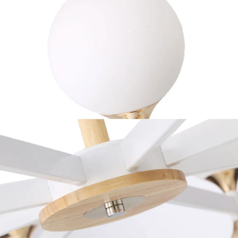 6/12-lichts glazen bol hangende kroonluchter, houten en metalen behuizing, hanglamp voor restaurant Clearhalo