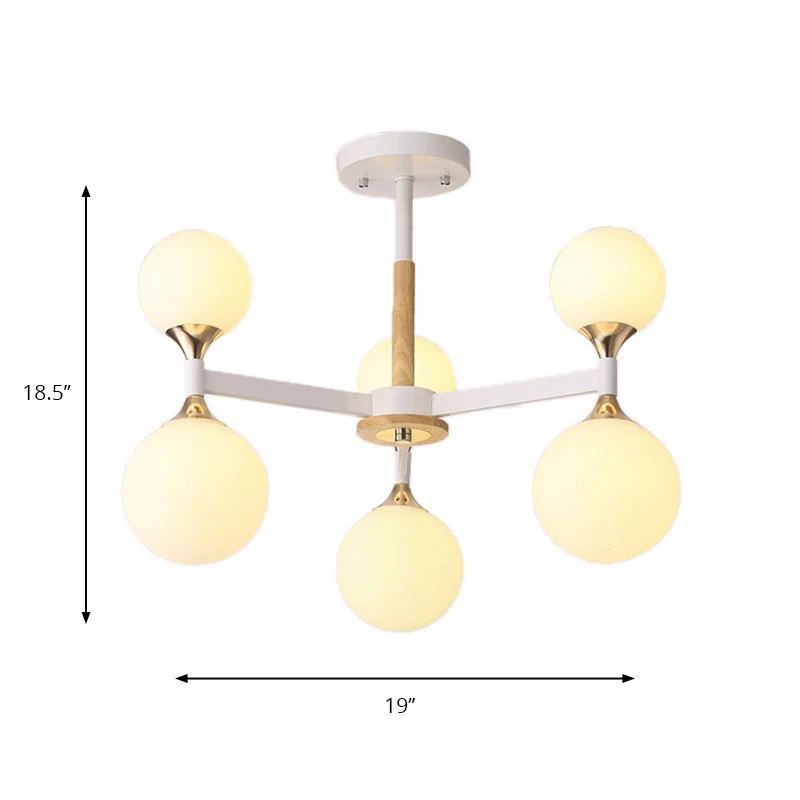 6/12-lichts glazen bol hangende kroonluchter, houten en metalen behuizing, hanglamp voor restaurant Clearhalo