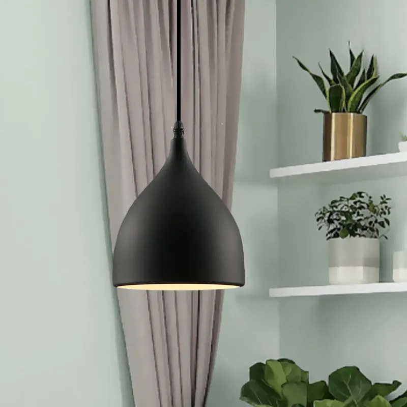 6.5"/10" Dia Dome metalen hangende plafondlamp industriële 1-lichts restaurant hanglamp zwart Clearhalo