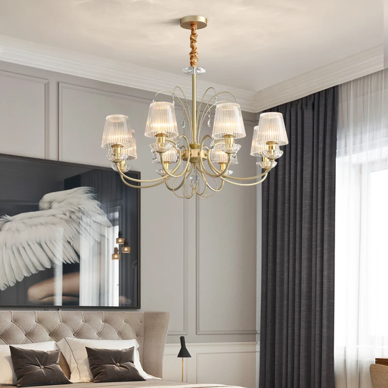 6/8/10 Lights Cone Kroonluchterlamp Modern helder geribbeld glas hangend plafondlicht goud voor woonkamer Clearhalo
