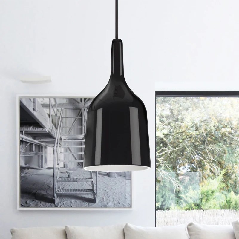 6"/8"/10,5" brede bel hanglamp modern metaal 1 licht zwart/wit/chroom hangend plafondlicht Clearhalo