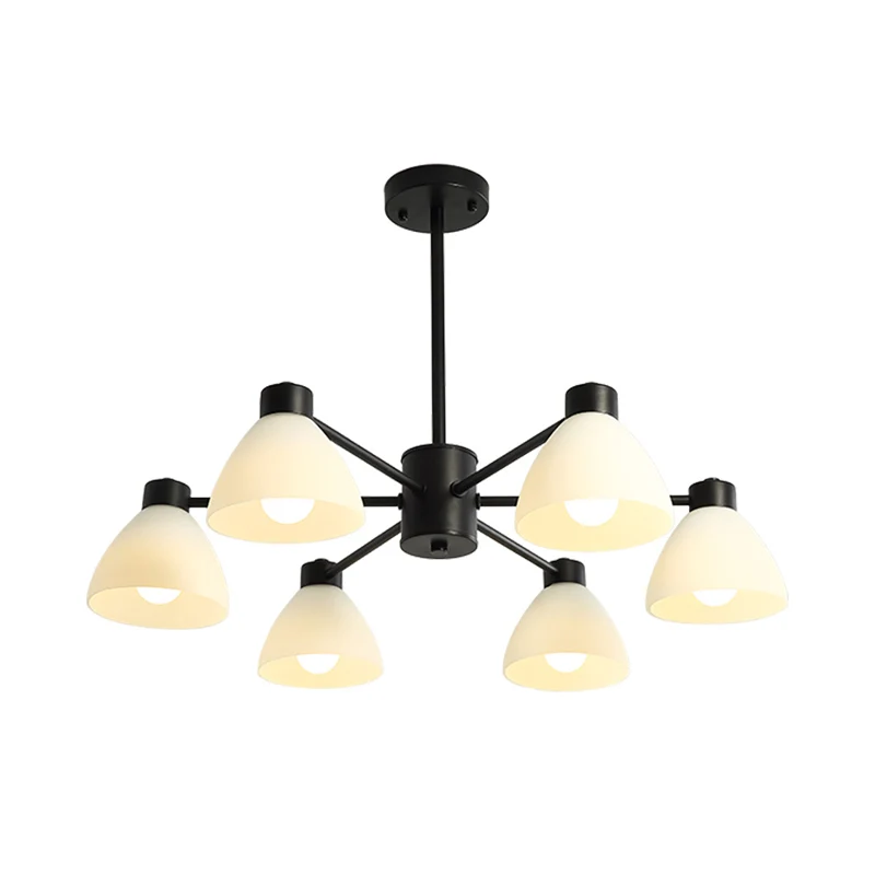 6/8/12-Head eetkamer hanglamp moderne stijl zwarte afwerking kroonluchterlamp met koepel witte glazen kap Clearhalo