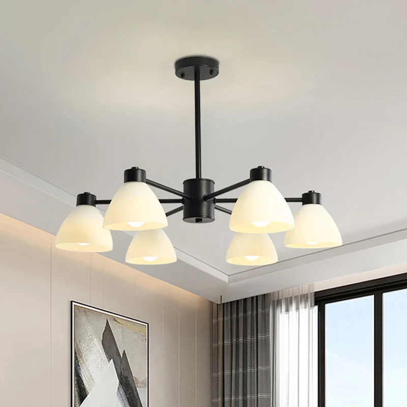 6/8/12-Head eetkamer hanglamp moderne stijl zwarte afwerking kroonluchterlamp met koepel witte glazen kap Clearhalo