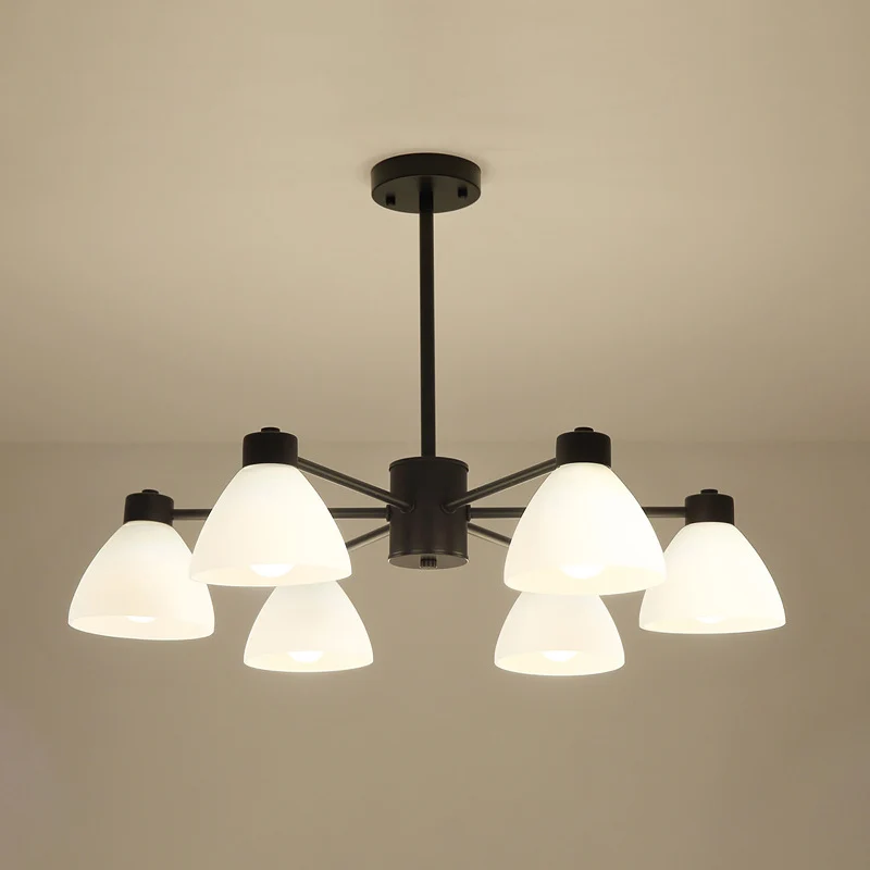 6/8/12-Head eetkamer hanglamp moderne stijl zwarte afwerking kroonluchterlamp met koepel witte glazen kap Clearhalo