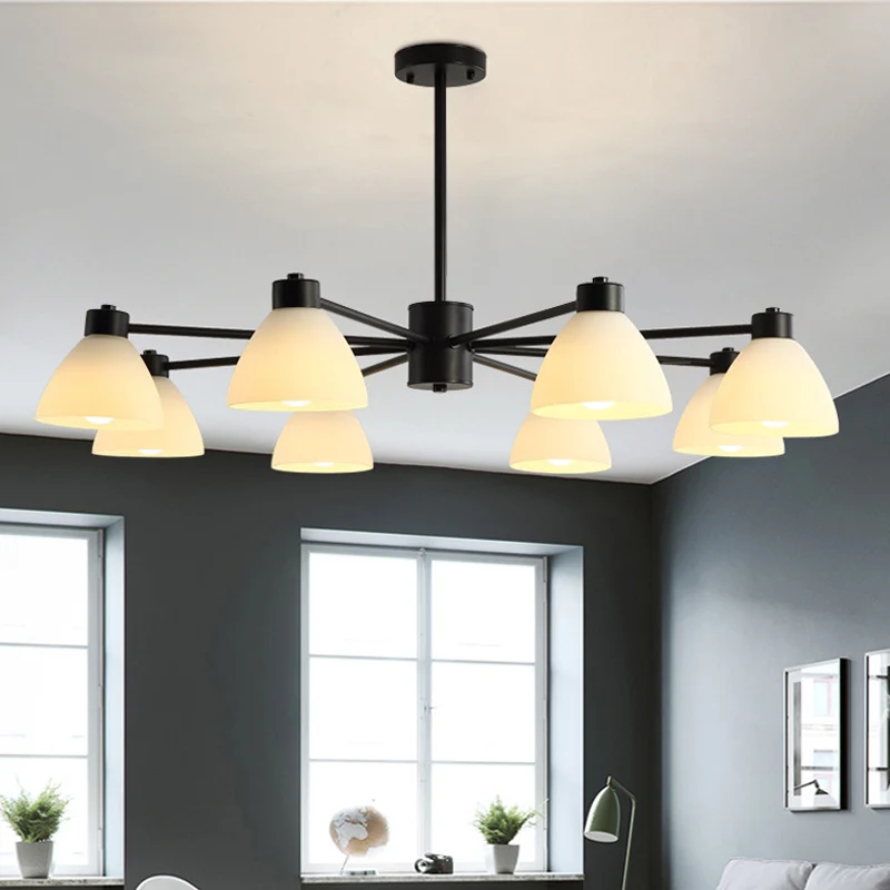 6/8/12-Head eetkamer hanglamp moderne stijl zwarte afwerking kroonluchterlamp met koepel witte glazen kap Clearhalo