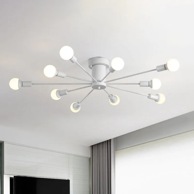 6/8-kops plafondlamp met zichtbare lamp, metaal, retro-stijl slaapkamer, semi-inbouwverlichting zwart/wit Clearhalo