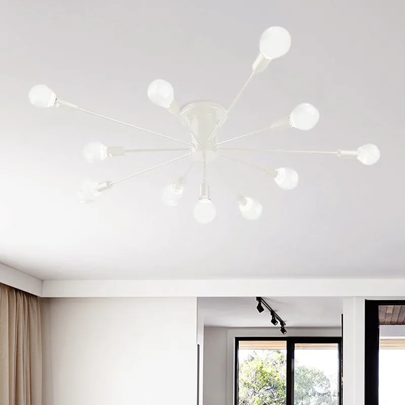 6/8-kops plafondlamp met zichtbare lamp, metaal, retro-stijl slaapkamer, semi-inbouwverlichting zwart/wit Clearhalo