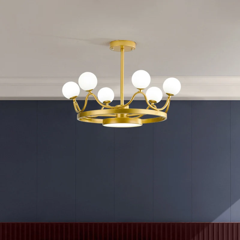 6-hoofds kinderkamer kroonluchter lichtarmatuur moderne gouden hangende plafondlamp met lineair metalen ontwerp Clearhalo