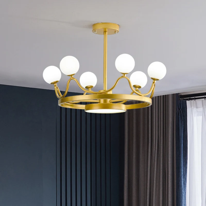 6-hoofds kinderkamer kroonluchter lichtarmatuur moderne gouden hangende plafondlamp met lineair metalen ontwerp Clearhalo