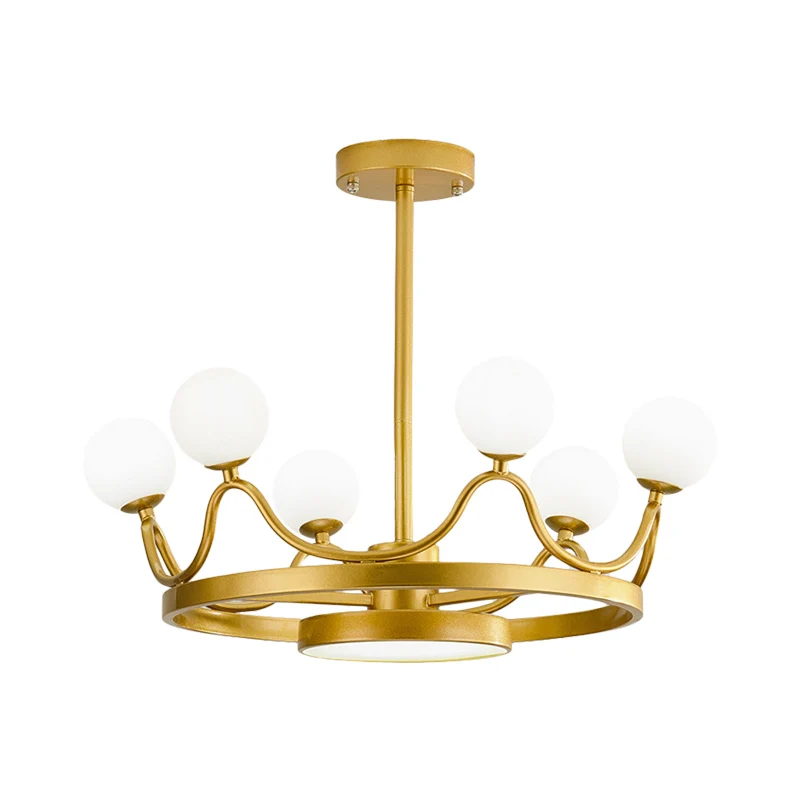 6-hoofds kinderkamer kroonluchter lichtarmatuur moderne gouden hangende plafondlamp met lineair metalen ontwerp Clearhalo