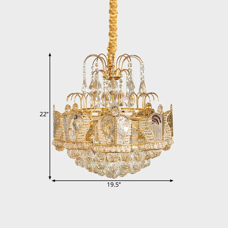 6-hoofds woonkamer kroonluchter licht eenvoudige gouden ophanging hanger met trapsgewijze kristallen bol schaduw Clearhalo