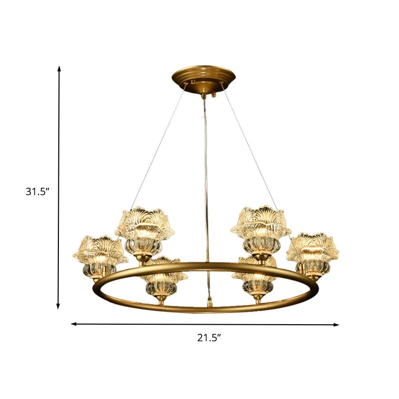 6-kops zonnebloemkroonluchterverlichting Traditionele helderglazen hanglamp voor woonkamer Clearhalo
