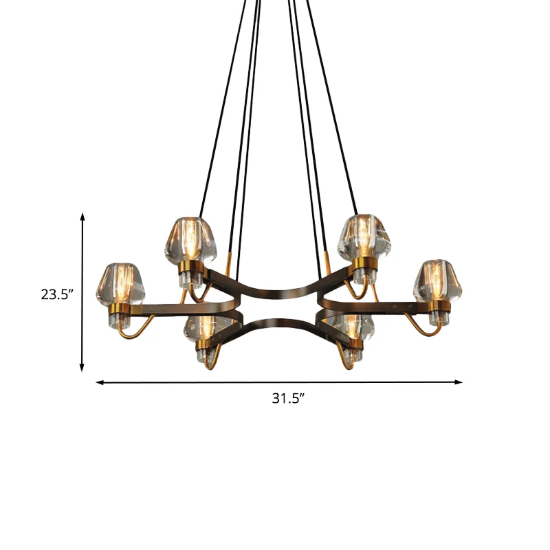 6-lichts Bud-kroonluchter antiek bronzen kristallen plafondhanglamp met hexagramframe Clearhalo