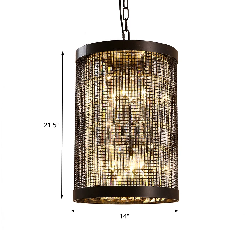 6-lichts cilinder kroonluchter licht landelijk zwart metalen hangend plafondarmatuur voor eetkamer met helder kristallen b...