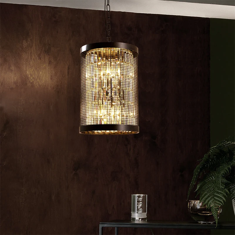 6-lichts cilinder kroonluchter licht landelijk zwart metalen hangend plafondarmatuur voor eetkamer met helder kristallen b...