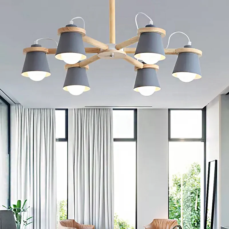 6-lichts emmer schaduw kroonluchter Macaron metalen plafond hanglamp voor de kleuterschool Clearhalo