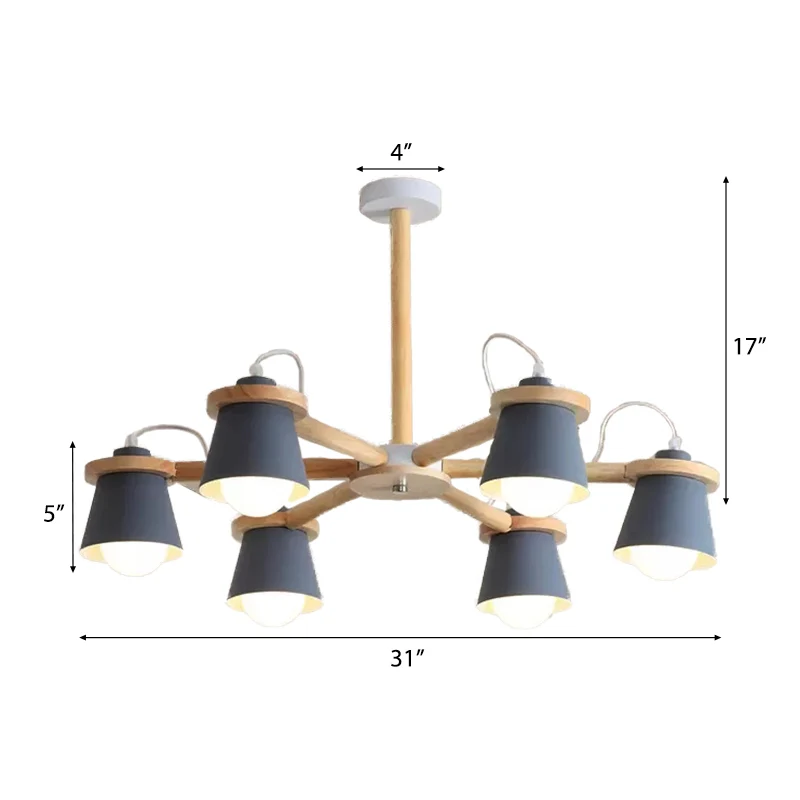 6-lichts emmer schaduw kroonluchter Macaron metalen plafond hanglamp voor de kleuterschool Clearhalo