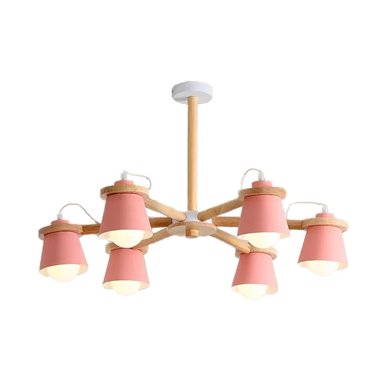 6-lichts emmer schaduw kroonluchter Macaron metalen plafond hanglamp voor de kleuterschool Clearhalo
