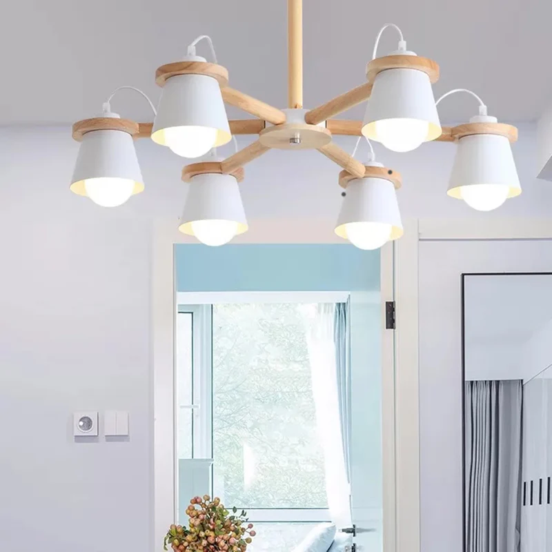 6-lichts emmer schaduw kroonluchter Macaron metalen plafond hanglamp voor de kleuterschool Clearhalo