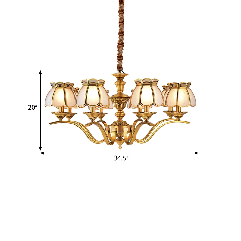 6-lichts geschulpte kroonluchter hanglamp kolonialistische messing matglas hangende plafondlamp Clearhalo