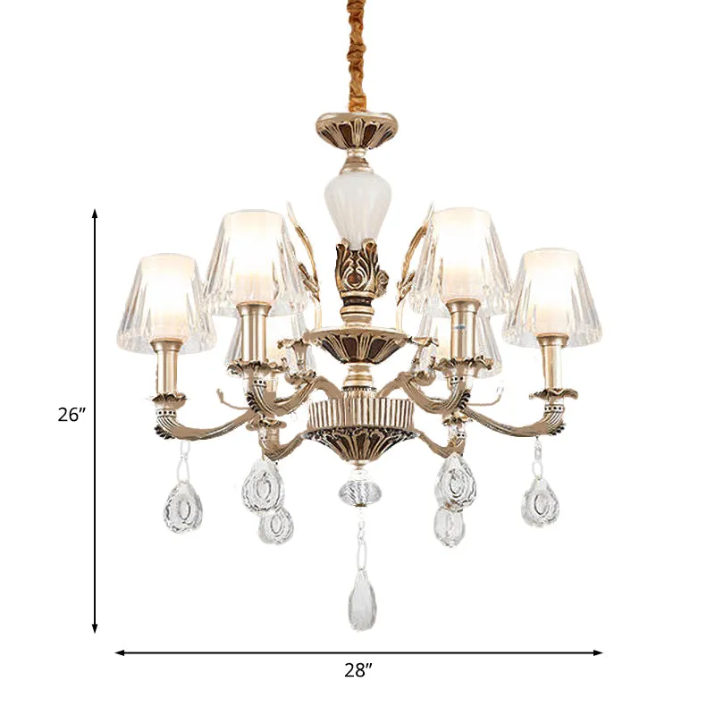 6-lichts kroonluchterverlichtingsarmatuur Traditionele kegelvormige gefacetteerde kristallen hanglampenset goud Clearhalo