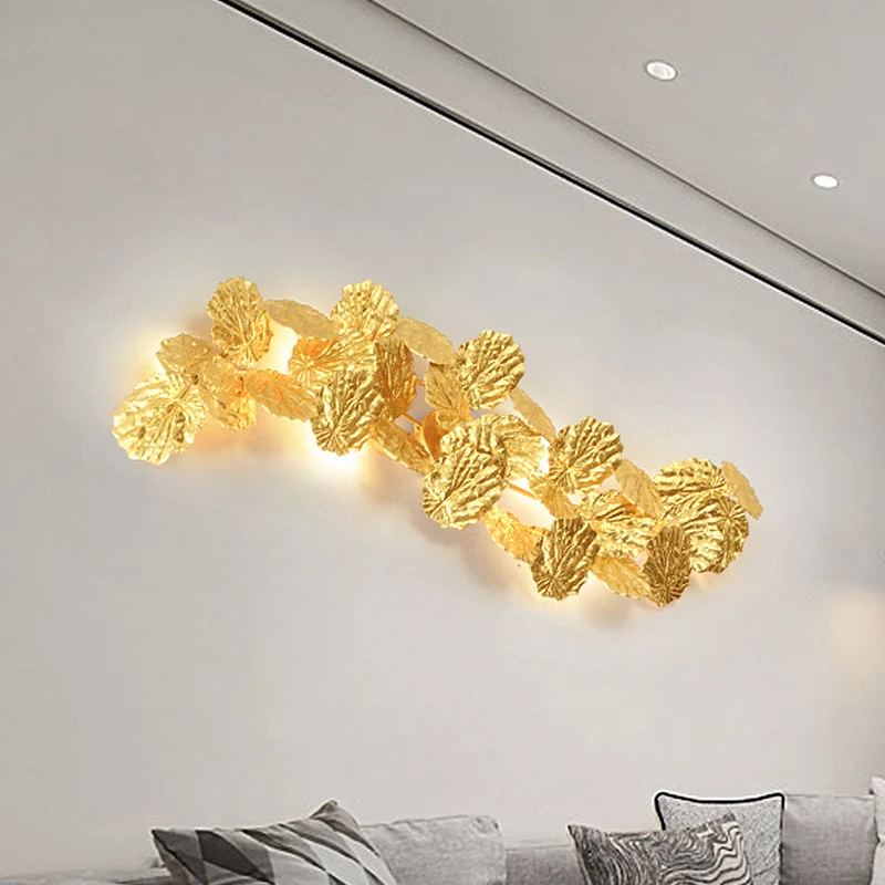 6-lichts lotusblad schanslamp, luxe gouden metalen wandgemonteerde lamp voor woonkamer Clearhalo