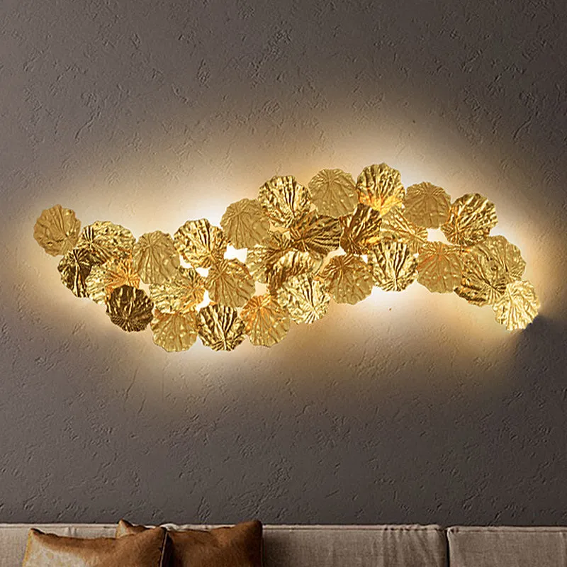 6-lichts lotusblad schanslamp, luxe gouden metalen wandgemonteerde lamp voor woonkamer Clearhalo