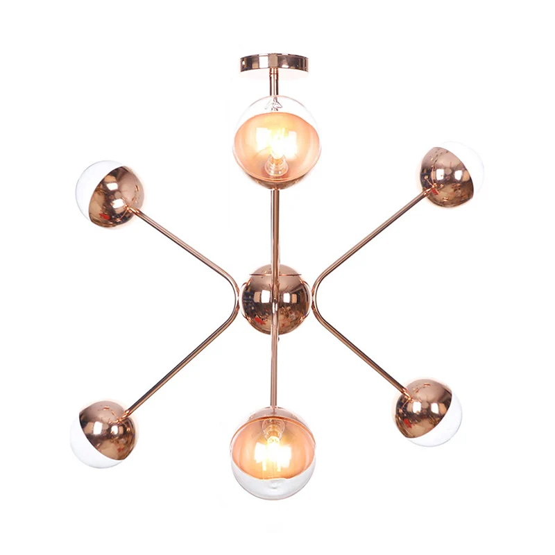 6-lichts slaapkamer hangende plafondlamp hedendaagse roségouden LED-kroonluchter met Modo amberkleurige glazen kap Clearhalo