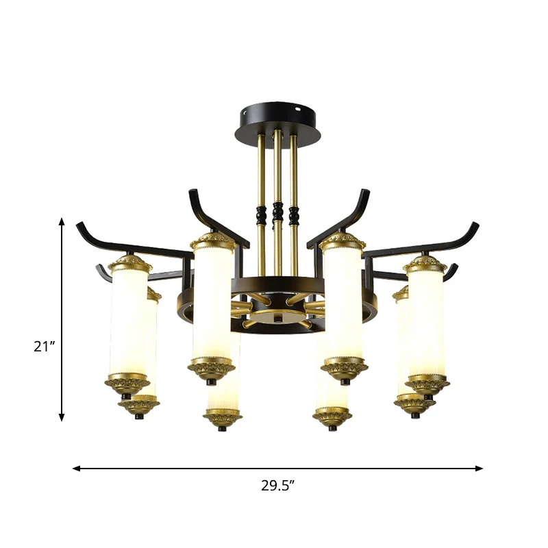8/10 lampen kroonluchter verlichtingsarmatuur platteland kolom matglazen plafondlamp zwart-goud Clearhalo