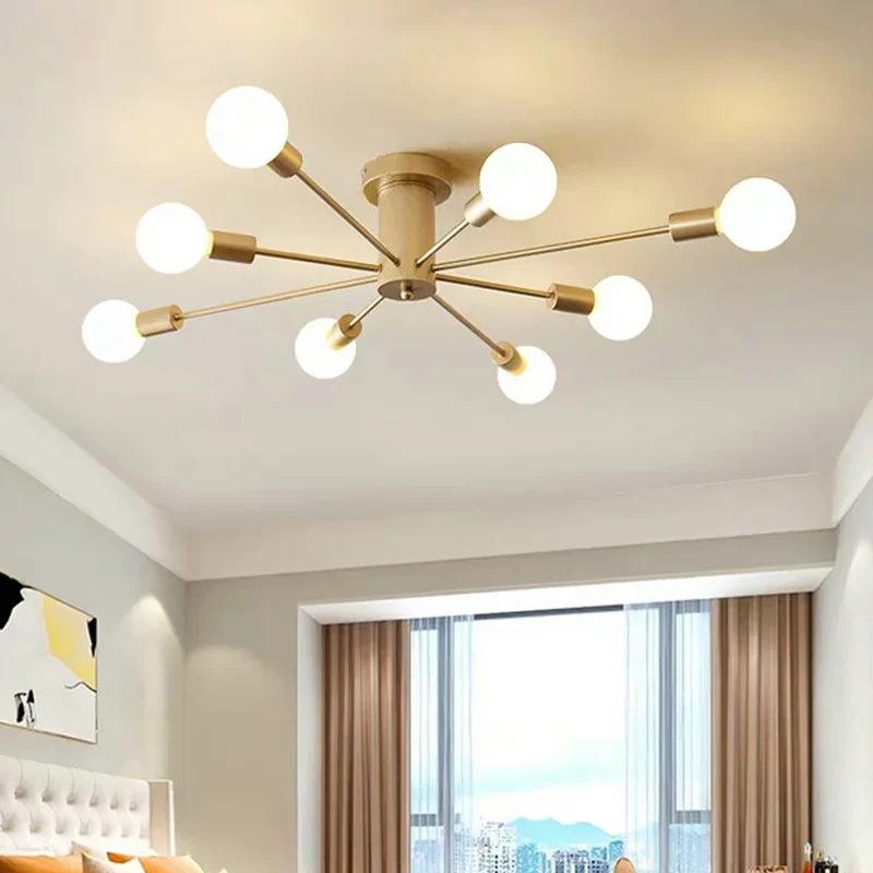 8/10 Lichten Blootgestelde semi-inbouwverlichting Industrieel goudkleurig metalen plafondgemonteerd armatuur voor woonkame...