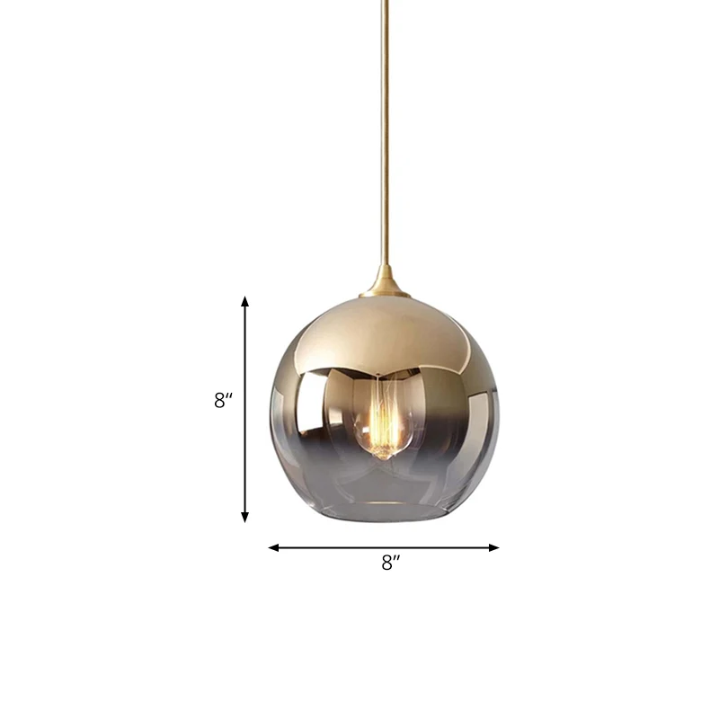8"/10"/12"W Globe Hanglamp Hedendaags Glas 1 Licht Goud Hanglamp met Vervagende Schaduw Clearhalo