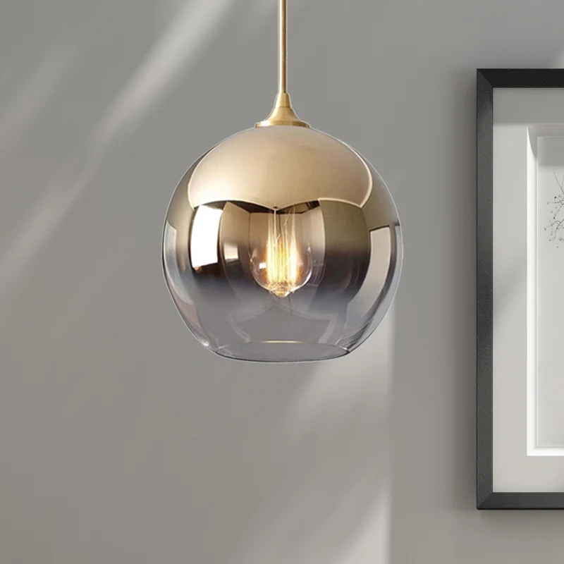 8"/10"/12"W Globe Hanglamp Hedendaags Glas 1 Licht Goud Hanglamp met Vervagende Schaduw Clearhalo