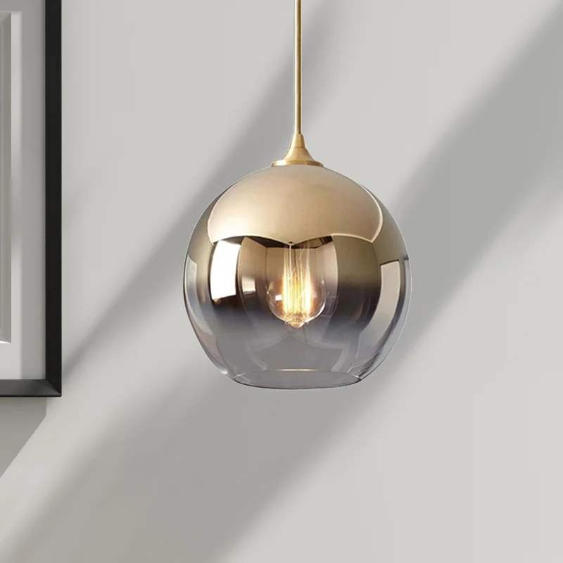 8"/10"/12"W Globe Hanglamp Hedendaags Glas 1 Licht Goud Hanglamp met Vervagende Schaduw Clearhalo