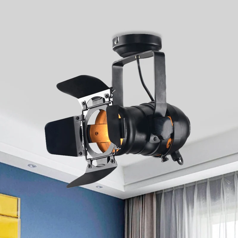 8"/12" W 1 kop draaibare plafondlamp met schaduw Metaal industriële stijl woonkamer dicht bij plafondlamp zwart Clearhalo