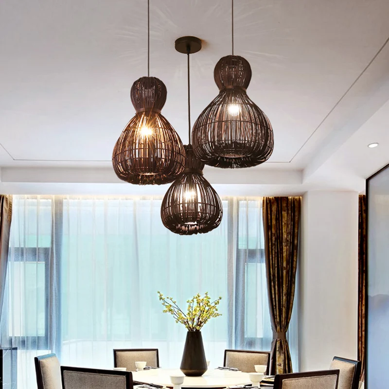 8"/12"/16" brede taps toelopende plafond hanglamp eenvoudig bamboe 1 licht koffie hanglamp voor binnen Clearhalo
