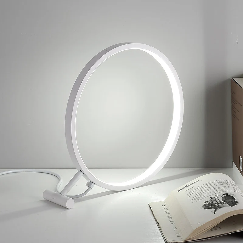 8"/12"/16" Dia zwart/wit hoepel leeslamp moderne LED 1 licht acryl plug- bureaulamp warm/wit licht Clearhalo