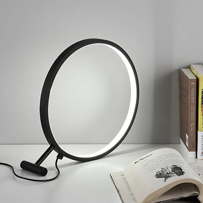 8"/12"/16" Dia zwart/wit hoepel leeslamp moderne LED 1 licht acryl plug- bureaulamp warm/wit licht Clearhalo