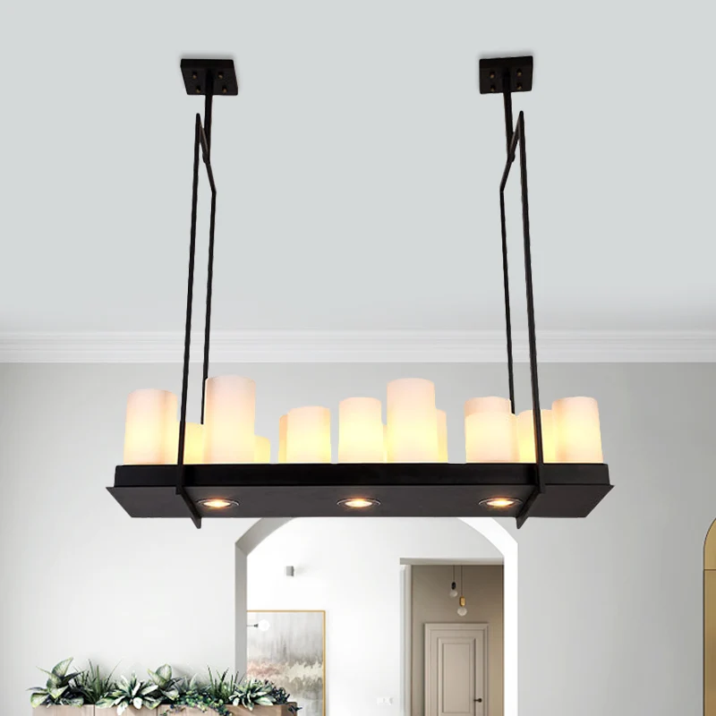 8/12/16 Lights Island hanglamp traditionele vat matglazen hanglamp zwart voor eetkamer Clearhalo