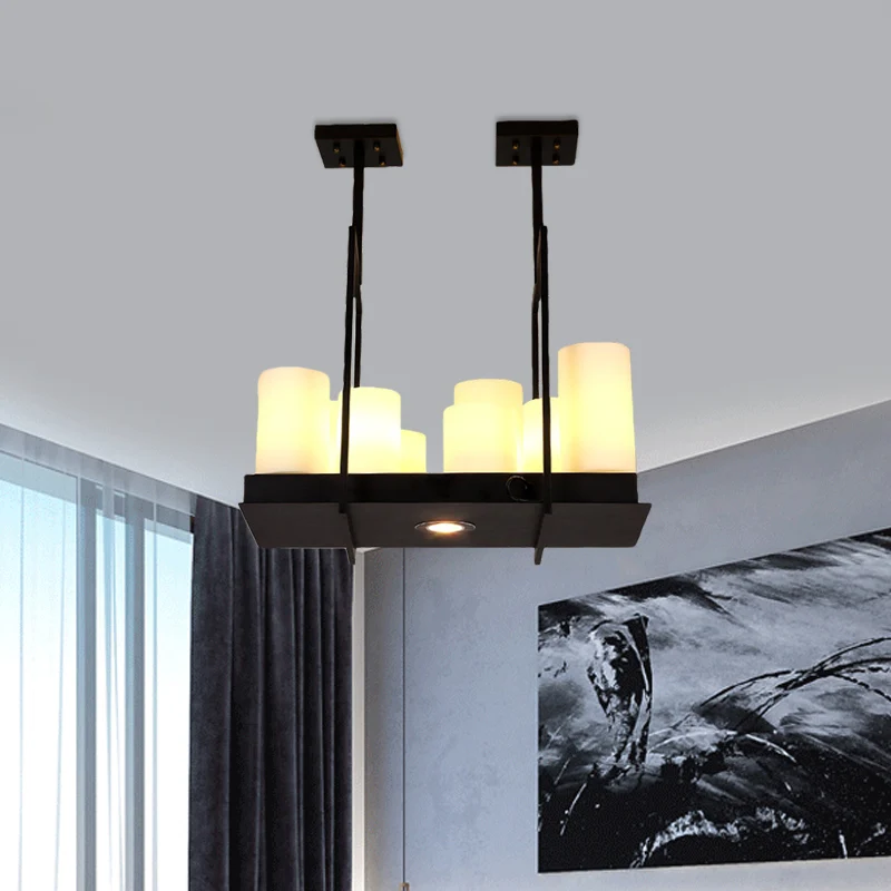 8/12/16 Lights Island hanglamp traditionele vat matglazen hanglamp zwart voor eetkamer Clearhalo