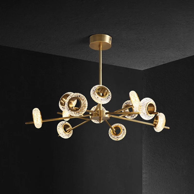 8/12/18-Head Circlet Kroonluchter Licht Post-Modern Messing Gesneden Kristallen Hangende Hanger voor Woonkamer Clearhalo