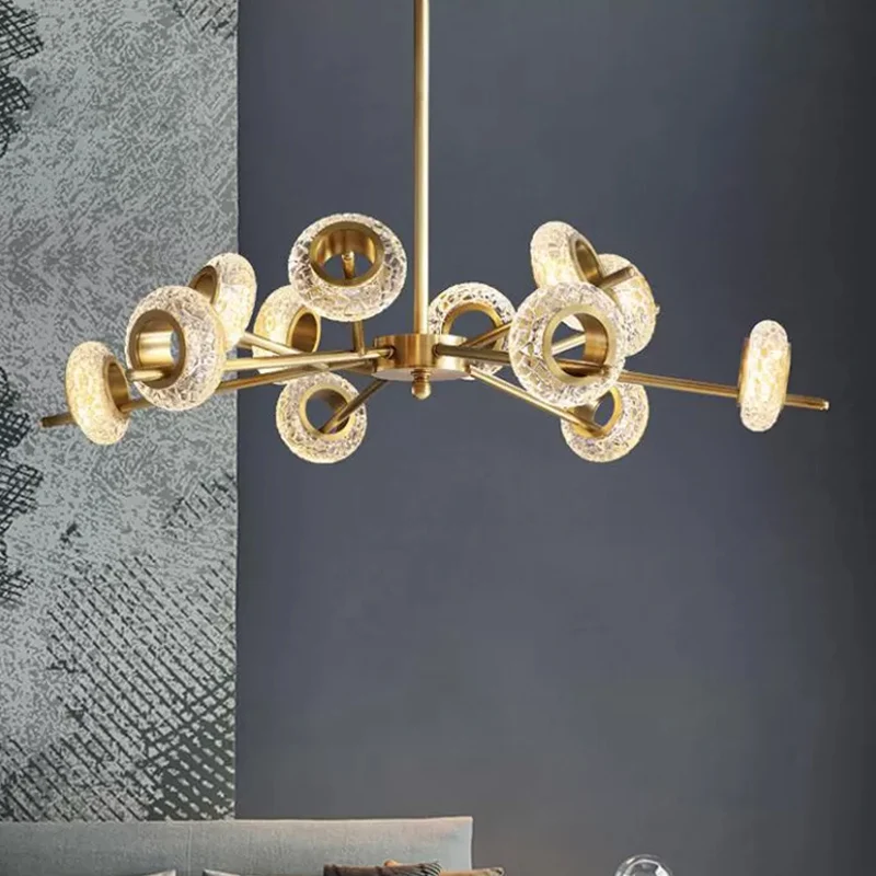 8/12/18-Head Circlet Kroonluchter Licht Post-Modern Messing Gesneden Kristallen Hangende Hanger voor Woonkamer Clearhalo