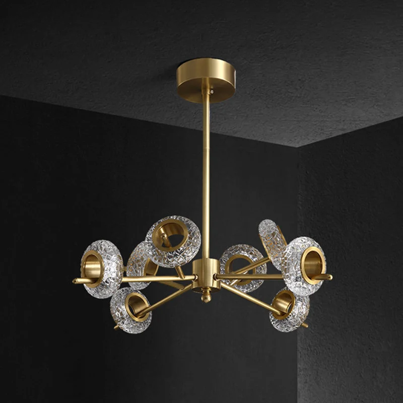 8/12/18-Head Circlet Kroonluchter Licht Post-Modern Messing Gesneden Kristallen Hangende Hanger voor Woonkamer Clearhalo