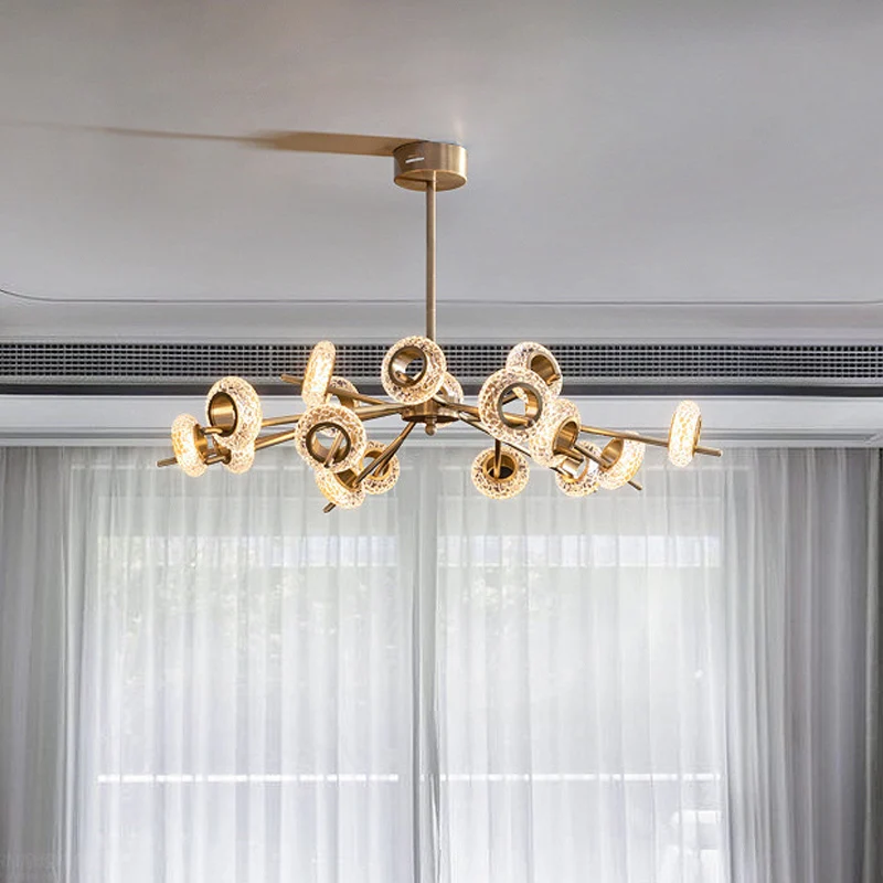8/12/18-Head Circlet Kroonluchter Licht Post-Modern Messing Gesneden Kristallen Hangende Hanger voor Woonkamer Clearhalo