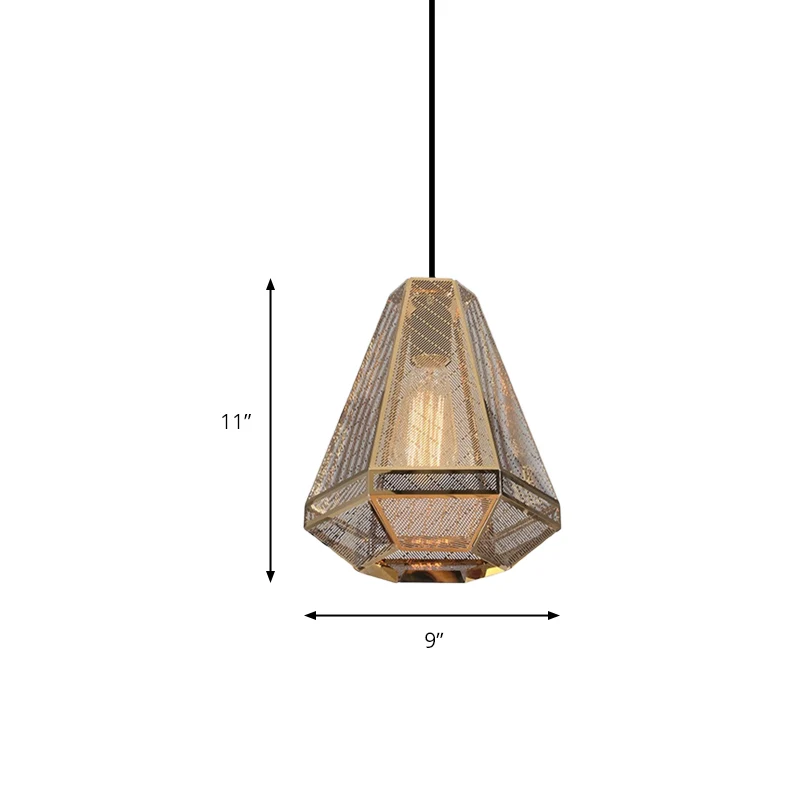 8"/9"/10" brede metalen diamanten hangende plafondlamp post-moderne 1 licht gouden hangende plafondlamp met lineaire/stout...