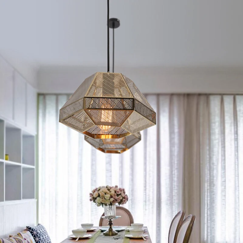 8"/9"/10" brede metalen diamanten hangende plafondlamp post-moderne 1 licht gouden hangende plafondlamp met lineaire/stout...