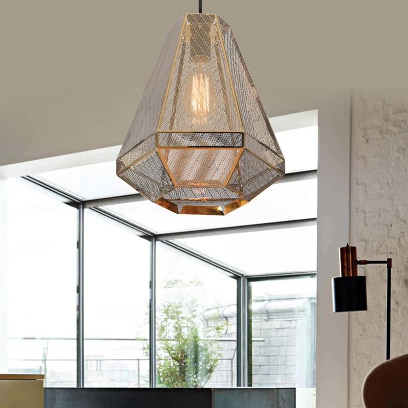 8"/9"/10" brede metalen diamanten hangende plafondlamp post-moderne 1 licht gouden hangende plafondlamp met lineaire/stout...