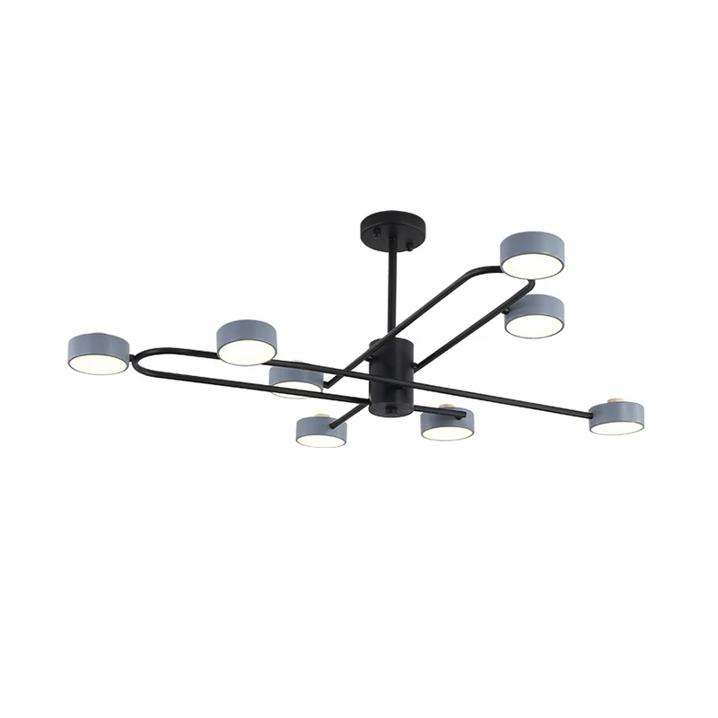 8-hoofds woonkamerkroonluchter Minimalistische grijze plafondhanglamp met trommelijzeren kap Clearhalo