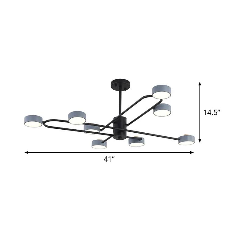 8-hoofds woonkamerkroonluchter Minimalistische grijze plafondhanglamp met trommelijzeren kap Clearhalo